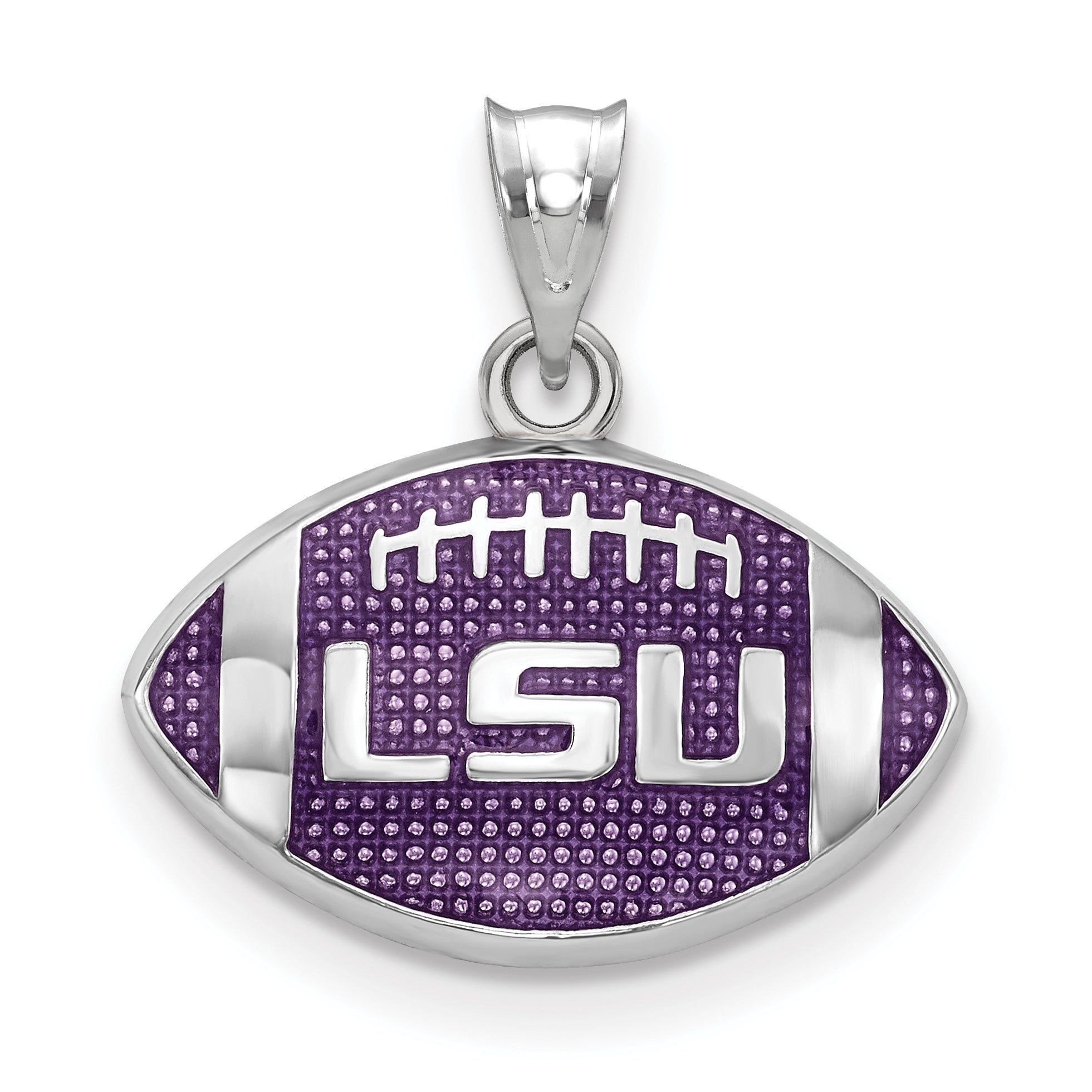 Sterling Silver Rhodium Plated Logoart Louisiana State University L S U Enameled Football Pendant