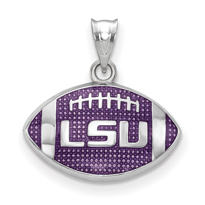 Sterling Silver Rhodium Plated Logoart Louisiana State University L S U Enameled Football Pendant