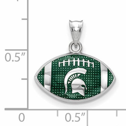 Sterling Silver Rhodium Plated Logoart Michigan State University Spartan Enameled Football Pendant