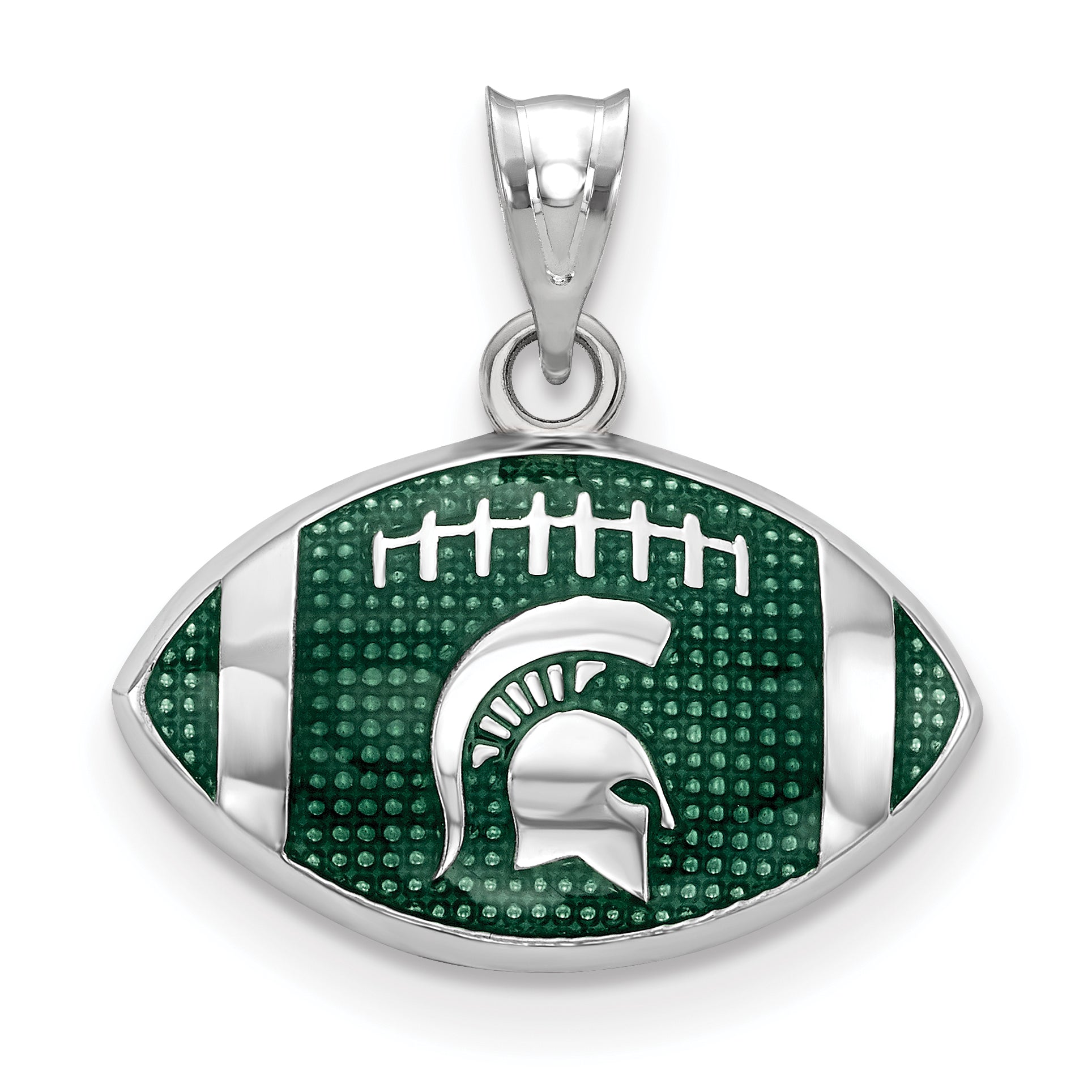 Sterling Silver Rhodium Plated Logoart Michigan State University Spartan Enameled Football Pendant