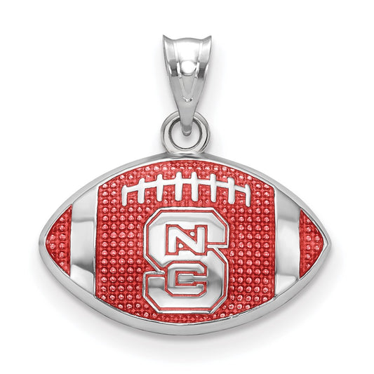 Sterling Silver Rhodium Plated Logoart North Carolina State University Enameled Football Pendant