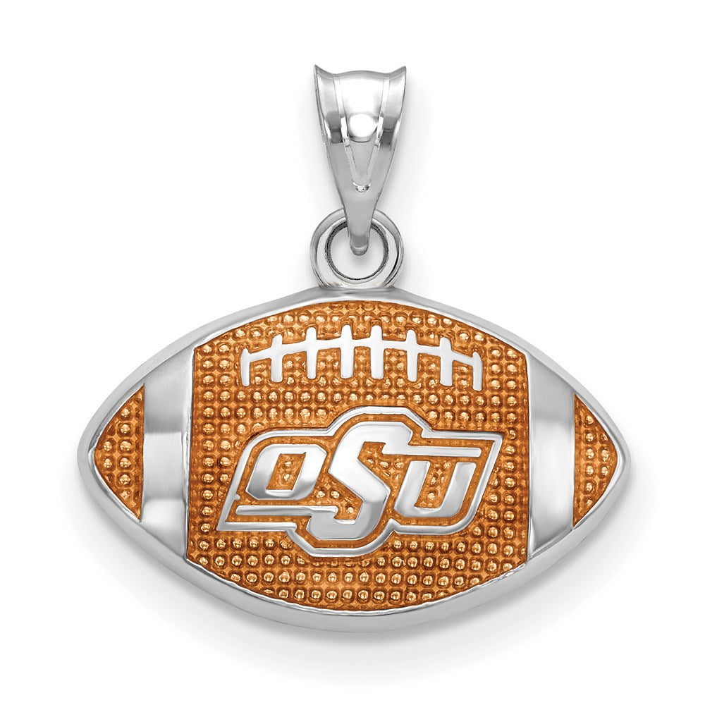 Sterling Silver Rhodium Plated Logoart Oklahoma State University O S U Enameled Football Pendant