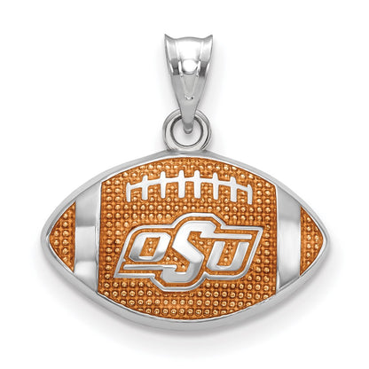Sterling Silver Rhodium Plated Logoart Oklahoma State University O S U Enameled Football Pendant