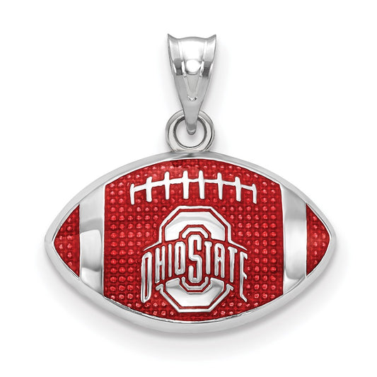 Sterling Silver Rhodium Plated Logoart The Ohio State University Enameled Football Pendant