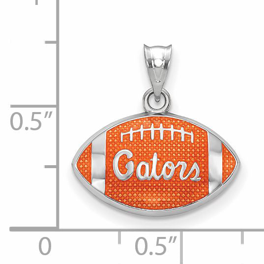 Sterling Silver Rhodium Plated Logoart University Of Florida Gators Script Enameled Football Pendant