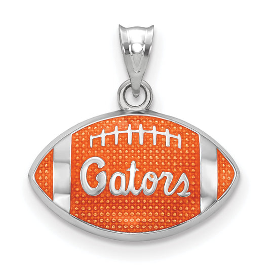 Sterling Silver Rhodium Plated Logoart University Of Florida Gators Script Enameled Football Pendant