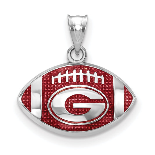 Sterling Silver Rhodium Plated Logoart University Of Georgia Letter G Enameled Football Pendant
