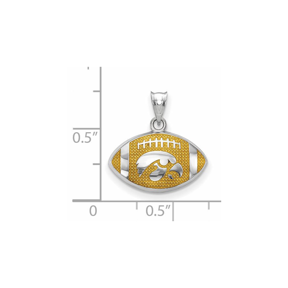 Sterling Silver Rhodium Plated Logoart The University Of Iowa Hawk Enameled Football Pendant