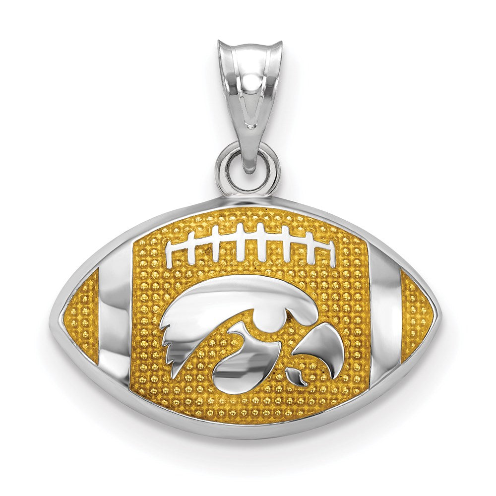 Sterling Silver Rhodium Plated Logoart The University Of Iowa Hawk Enameled Football Pendant
