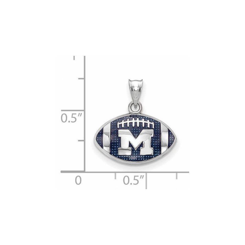 Sterling Silver Rhodium Plated Logoart University Of Michigan Letter M Enameled Football Pendant