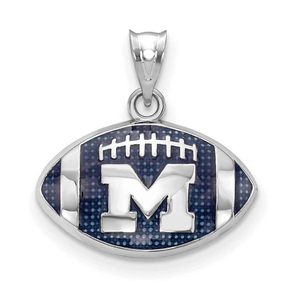 Sterling Silver Rhodium Plated Logoart University Of Michigan Letter M Enameled Football Pendant