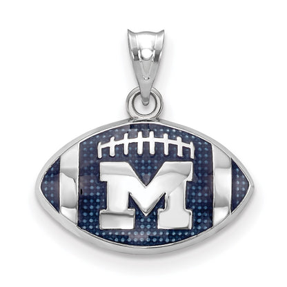 Sterling Silver Rhodium Plated Logoart University Of Michigan Letter M Enameled Football Pendant