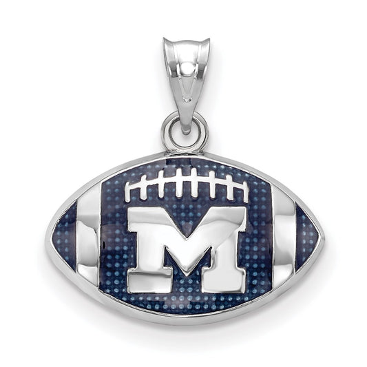 Sterling Silver Rhodium Plated Logoart University Of Michigan Letter M Enameled Football Pendant
