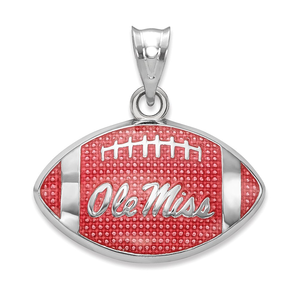 Sterling Silver Rhodium Plated Logoart University Of Mississippi Ole Miss Enameled Football Pendant