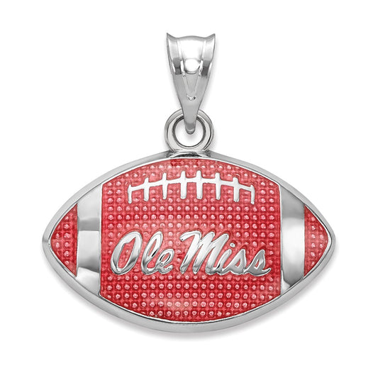 Sterling Silver Rhodium Plated Logoart University Of Mississippi Ole Miss Enameled Football Pendant