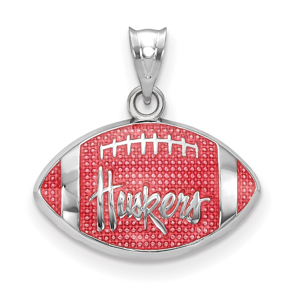 Sterling Silver Rhodium Plated Logoart University Of Nebraska Huskers Enameled Football Pendant