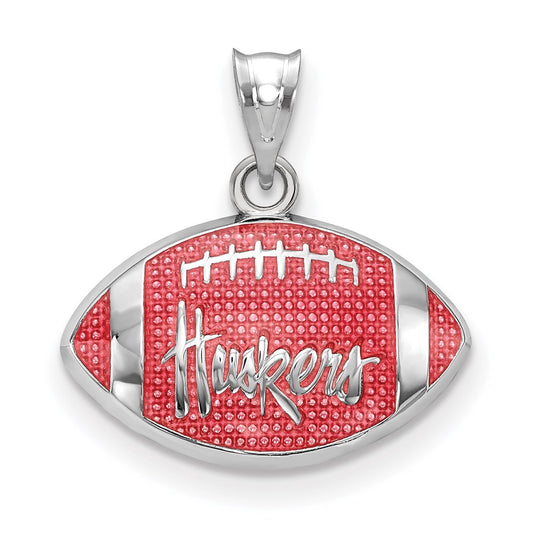 Sterling Silver Rhodium Plated Logoart University Of Nebraska Huskers Enameled Football Pendant