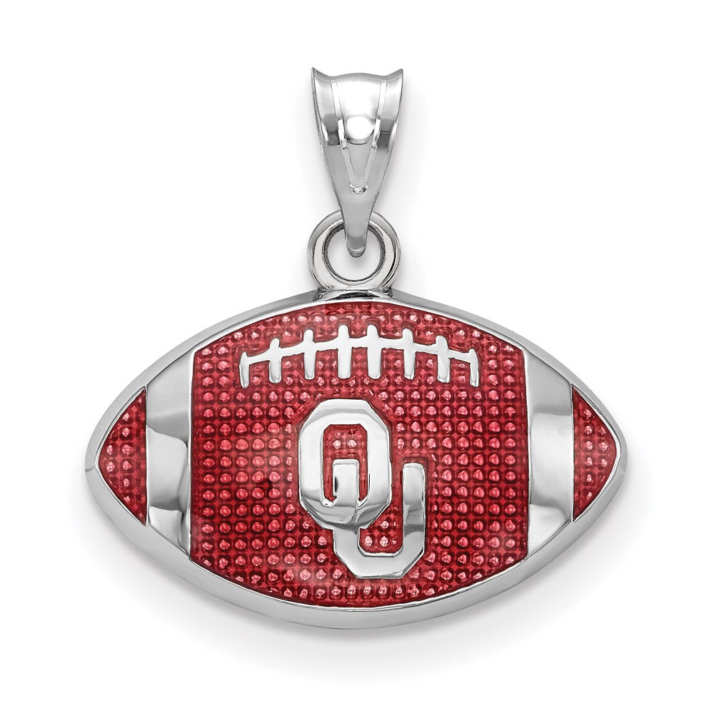 Sterling Silver Rhodium Plated Logoart Univ. Of Oklahoma O U Enameled Football Pendant