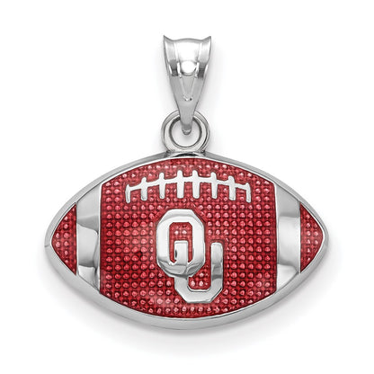 Sterling Silver Rhodium Plated Logoart Univ. Of Oklahoma O U Enameled Football Pendant