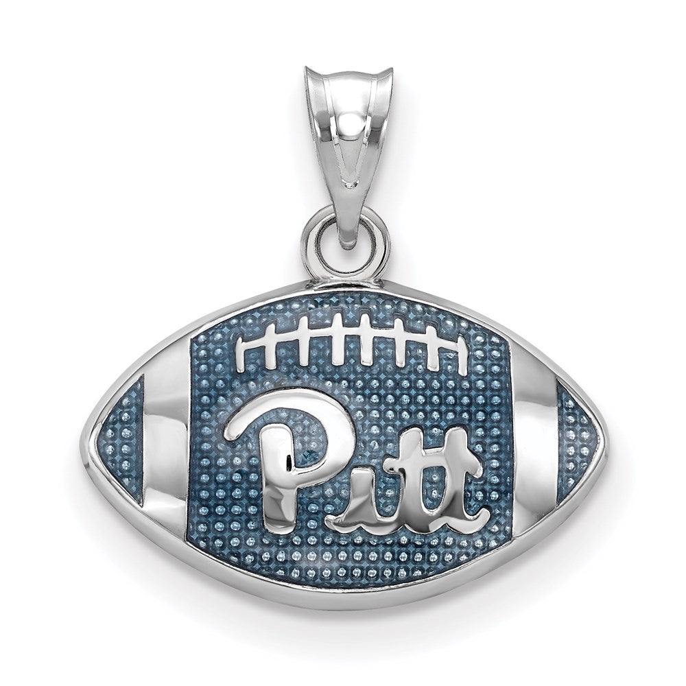 Sterling Silver Rhodium Plated Logoart University Of Pittsburgh Domed Enameled Football Pendant