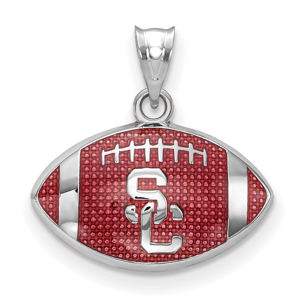 Sterling Silver Rhodium Plated University Of Southern California Enameled S C Football Pendant