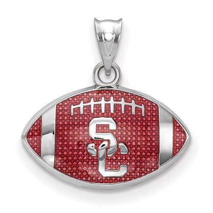 Sterling Silver Rhodium Plated University Of Southern California Enameled S C Football Pendant