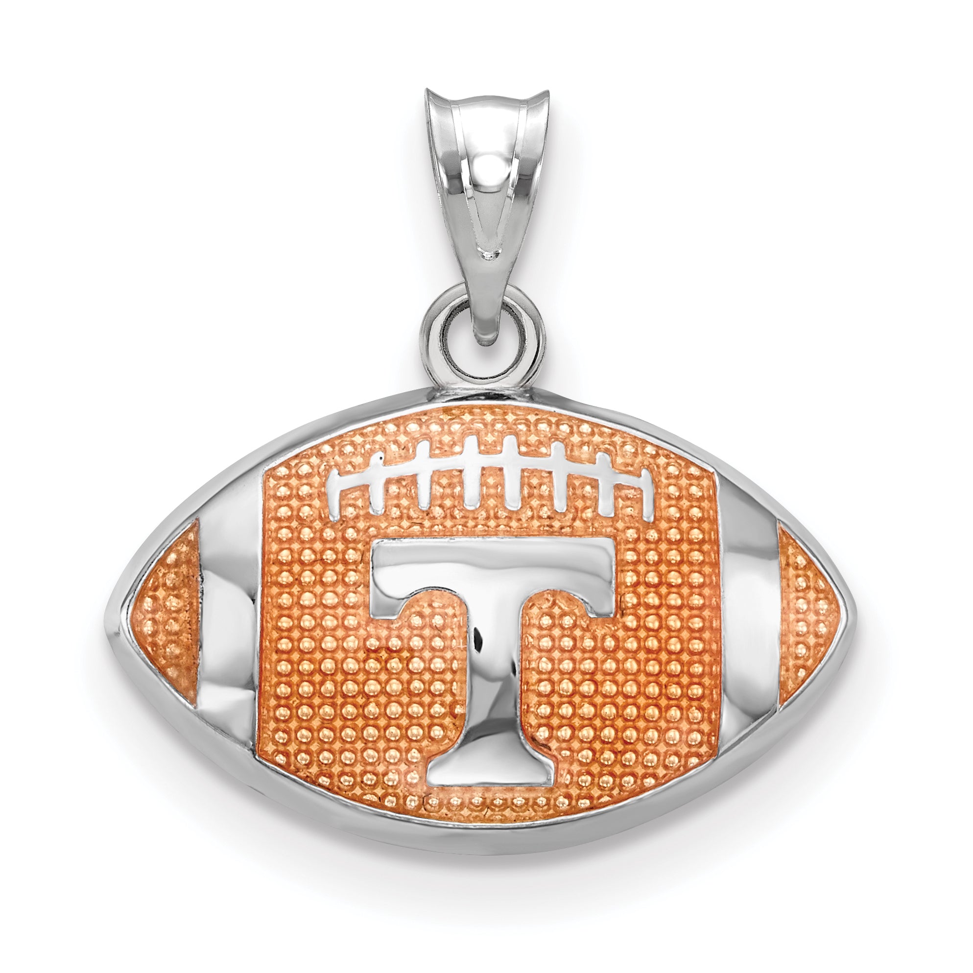 Sterling Silver Rhodium Plated Logoart University Of Tennessee Letter T Enameled Football Pendant