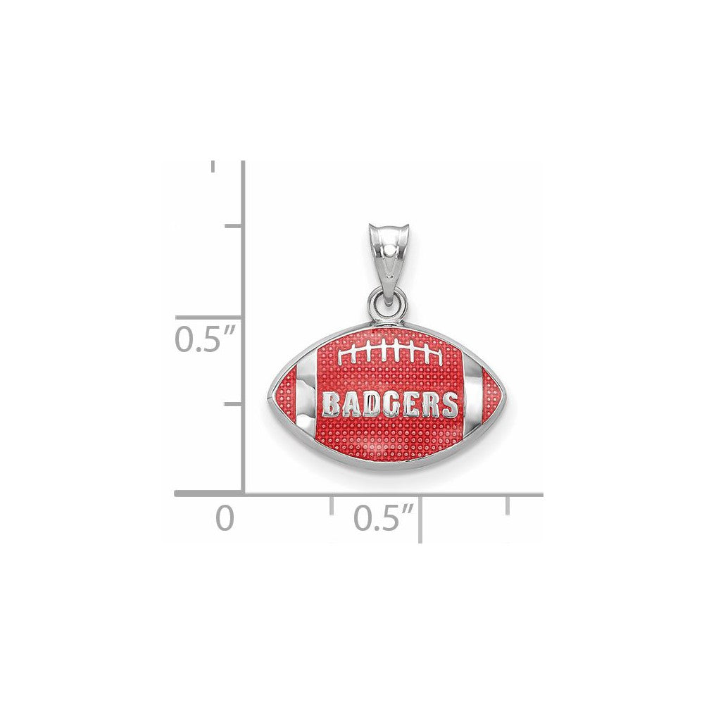 Sterling Silver Rhodium Plated Logoart University Of Wisconsin Badgers Enameled Football Pendant