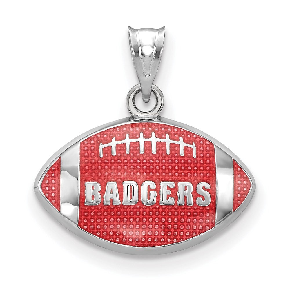Sterling Silver Rhodium Plated Logoart University Of Wisconsin Badgers Enameled Football Pendant
