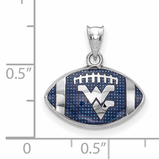 Sterling Silver Rhodium Plated Logoart West Virginia University W V Enameled Football Pendant