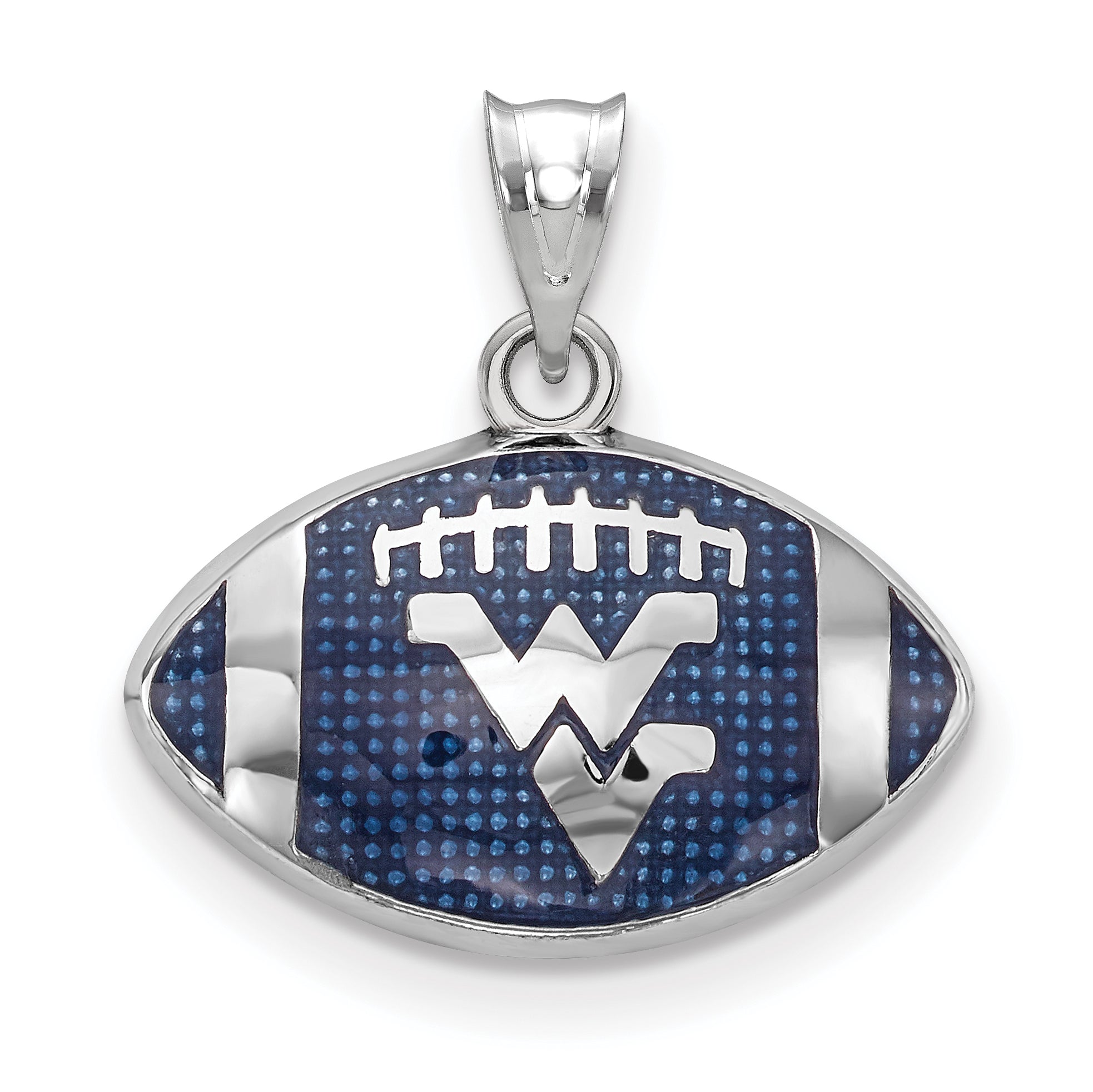 Sterling Silver Rhodium Plated Logoart West Virginia University W V Enameled Football Pendant