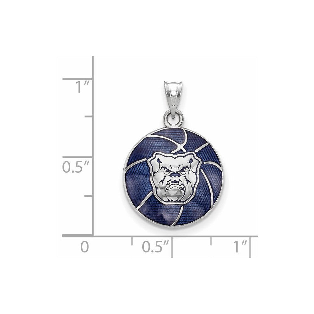Sterling Silver Rhodium Plated Logoart Butler University Bulldog Enameled Basketball Pendant