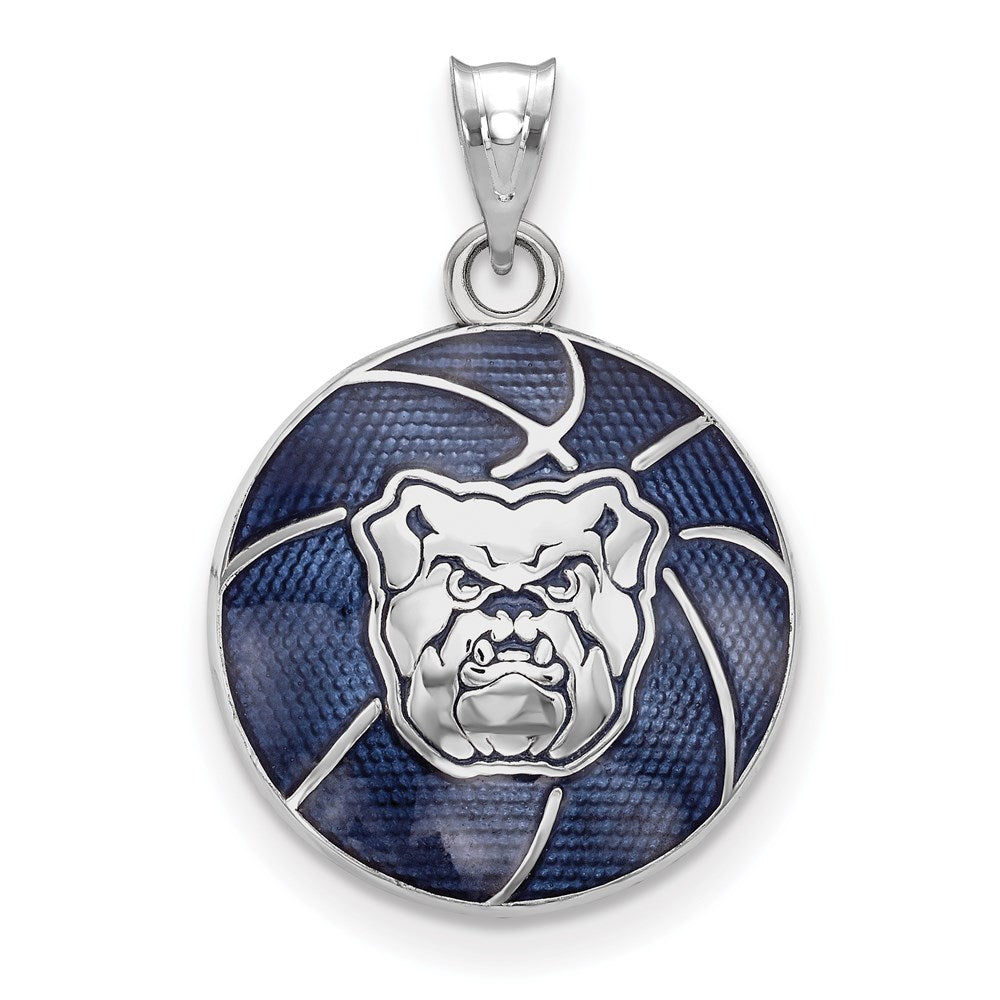 Sterling Silver Rhodium Plated Logoart Butler University Bulldog Enameled Basketball Pendant