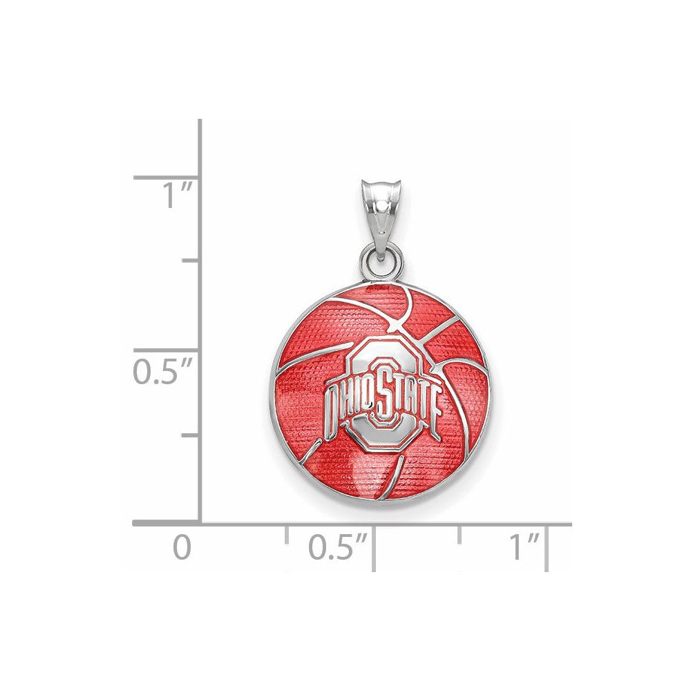 Sterling Silver Rhodium Plated Logoart The Ohio State University Enameled Basketball Pendant