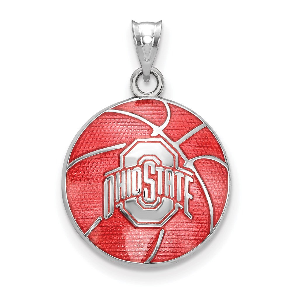 Sterling Silver Rhodium Plated Logoart The Ohio State University Enameled Basketball Pendant