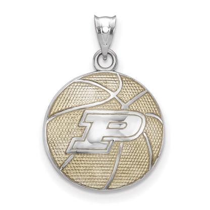 Sterling Silver Rhodium Plated Logoart Purdue University Letter P Enameled Basketball Pendant
