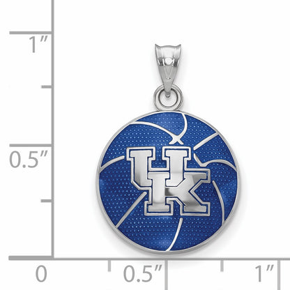 Sterling Silver Rhodium Plated Logoart University Of Kentucky Domed Enameled Basketball Pendant