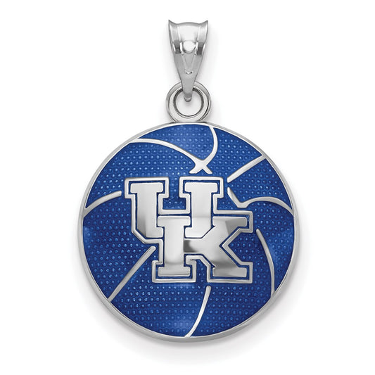 Sterling Silver Rhodium Plated Logoart University Of Kentucky Domed Enameled Basketball Pendant