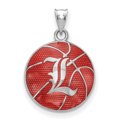 Sterling Silver Rhodium Plated Logoart University Of Louisville Letter L Enameled Basketball Pendant