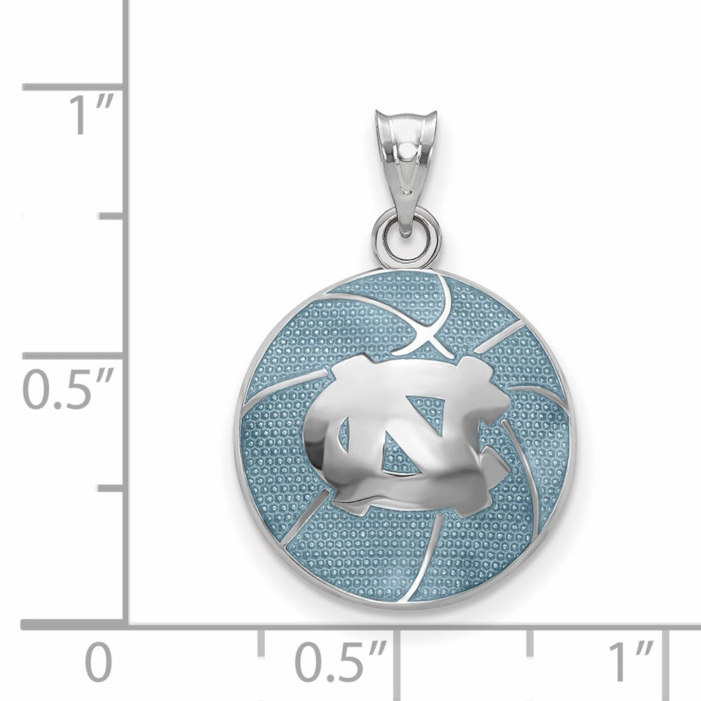 Sterling Silver Rhodium Plated Logoart Univ. Of North Carolina N C Domed Enameled Basketball Pendant