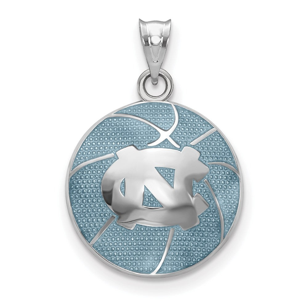 Sterling Silver Rhodium Plated Logoart Univ. Of North Carolina N C Domed Enameled Basketball Pendant