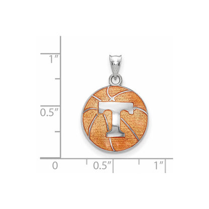 Sterling Silver Rhodium Plated Logoart University Of Tennessee Letter T Enameled Basketball Pendant