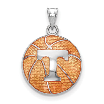 Sterling Silver Rhodium Plated Logoart University Of Tennessee Letter T Enameled Basketball Pendant
