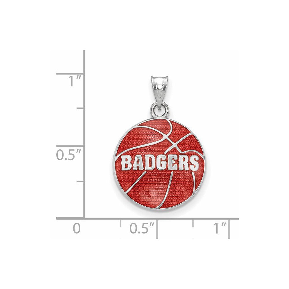 Sterling Silver Rhodium Plated Logoart University Of Wisconsin Badgers Enameled Basketball Pendant