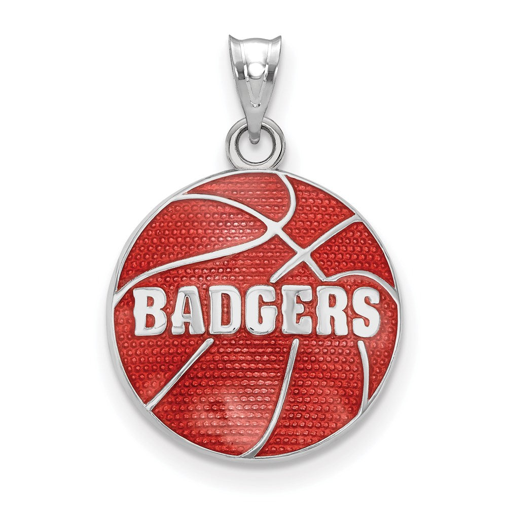 Sterling Silver Rhodium Plated Logoart University Of Wisconsin Badgers Enameled Basketball Pendant
