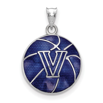 Sterling Silver Rhodium Plated Logoart Villanova University Letter V Enameled Basketball Pendant