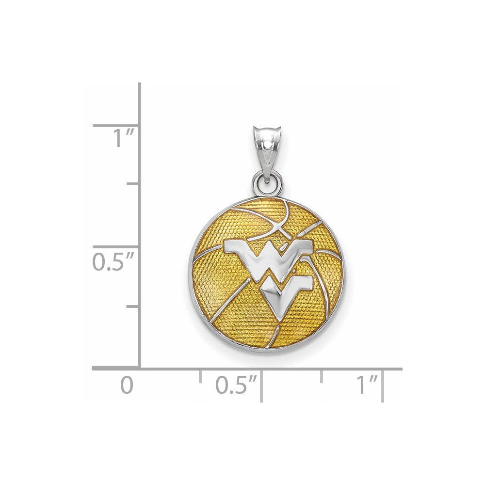 Sterling Silver Rhodium Plated Logoart West Virginia University W V Enameled Basketball Pendant