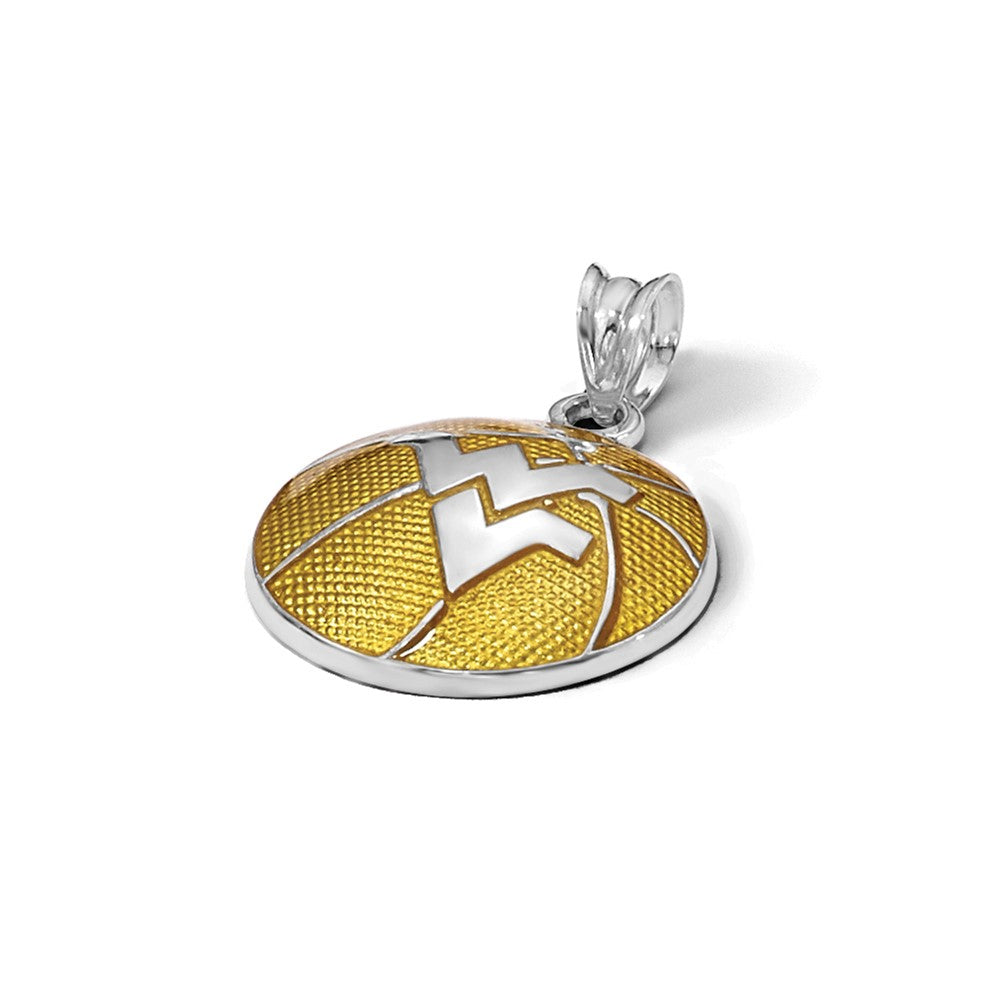 Sterling Silver Rhodium Plated Logoart West Virginia University W V Enameled Basketball Pendant