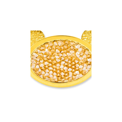 Sterling Silver Gold Tone Textured Champagne Crystal Oval Bangle