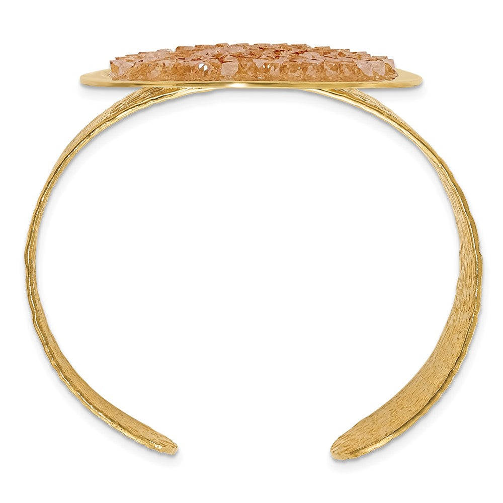 Sterling Silver Gold Tone Textured Champagne Crystal Oval Bangle